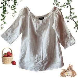 White Embroidered Cottage Core Off Shoulder Top 🤍🧺🌿